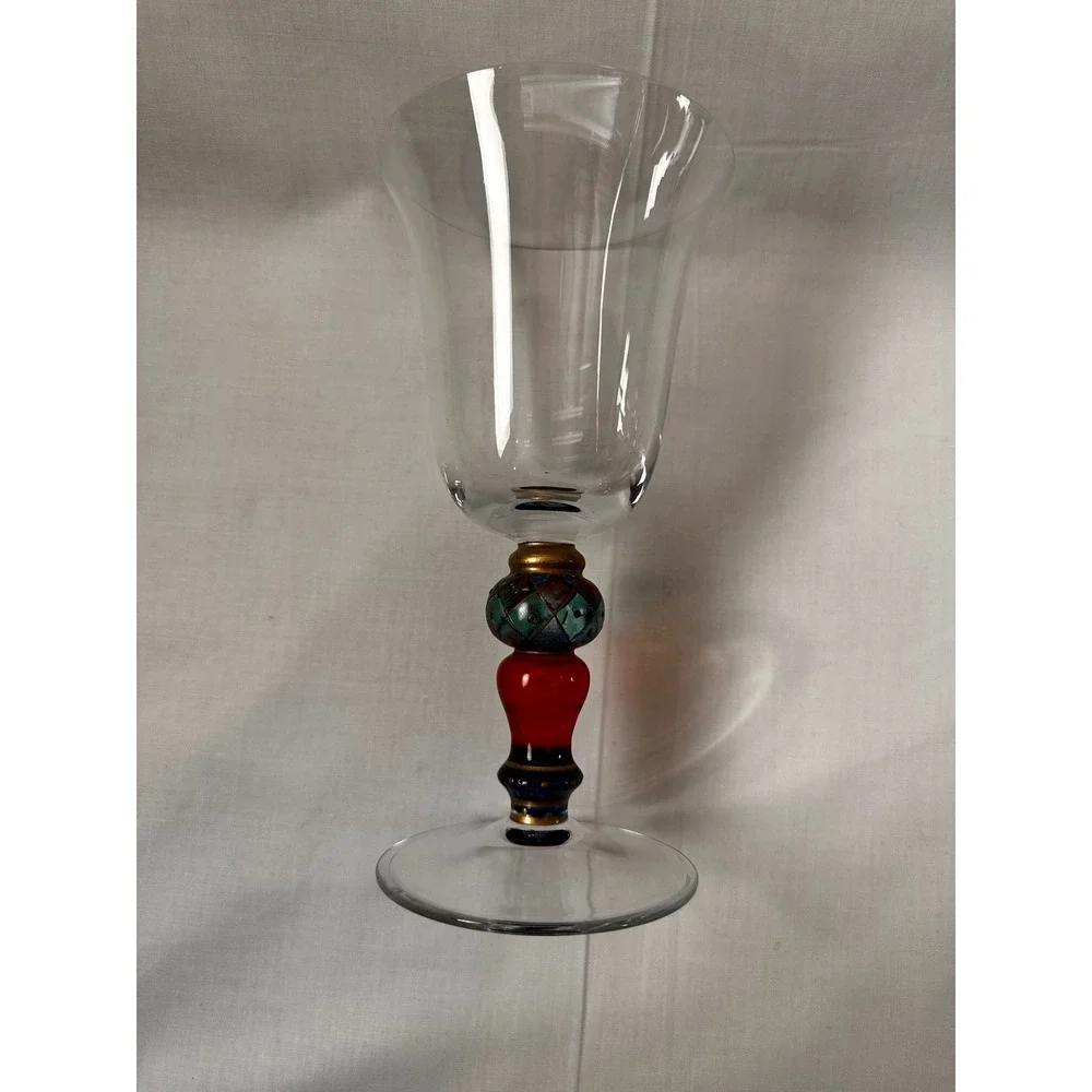 Pier 1 Imports Hand Painted Wine Glasses Set of 3 Harlequin Beaded Stem 7.5 inch